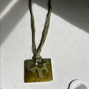 Green Square Pendant Necklace - Olive Green Cord
